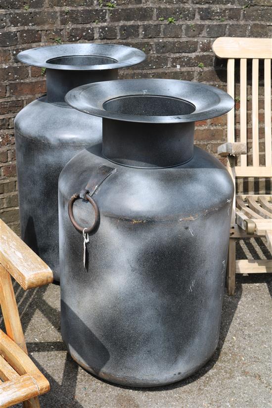 Pair large metal garden urns(-)